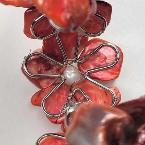 Coral Cuff Bracelet Freshwater Pearl and Mother Of Pearl Bangle NEW - Picture 6 of 8